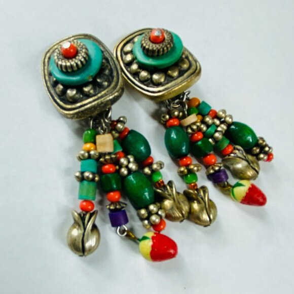 BOHO Clip On Earrings Dangles Multicolor Vintage Women Retro Jewelry Ethnic - Picture 9 of 16